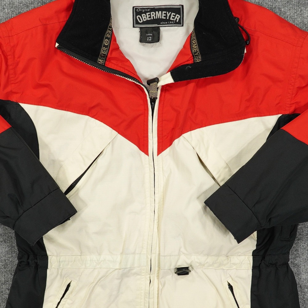 Vintage Obermeyer Jacket Womens 12 Red Colorblock Ski Hooded Parka Dynamic 90s - Picture 2 of 9